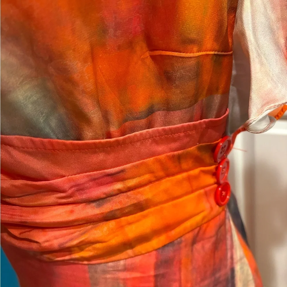 Tracy Reese silk midi dress surplice uneven hem orange sz 4